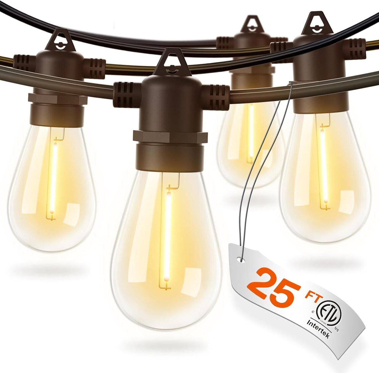25FT LED Outdoor String Lights with Edison Shatterproof Bulbs, Heavy-Duty and Weatherproof Strand, Commercial Grade Patio Lights, Decorative for Garden or Patio, Black